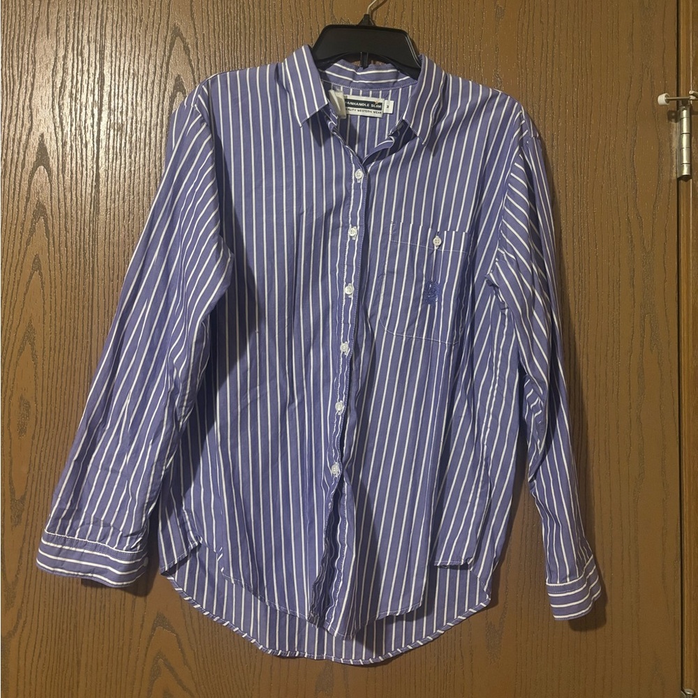 Vintage Panhandle Slim Purple and White  Striped Button-Down Shirt Western